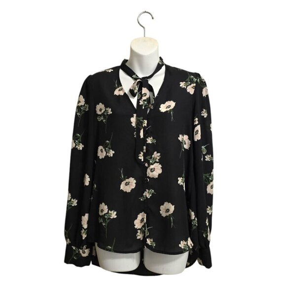 Lulus On the Spot Black Floral Print Button-Up Blouse Sz S - Picture 2 of 11